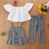 Set di vestiti per neonate Pantalone con gilet a traliccio Top bianco Estate Casual Infantile per bambina Vestito a reticolo fine Top Pantaloni Abiti a tre pezzi Fas