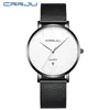 Moda masculina relógios minimalistas crrju ultra fino preto malha de aço inoxidável relógio masculino negócios casual analógico quartzo clock8819067