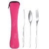 Cuchillo Tenedor Cuchara Juego Cubiertos Vajilla Cena Almuerzo Set Bolsas Imprimir Talla Cubiertos de acero inoxidable Escuela Picnic Camping Herramienta para comer