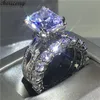 Choucong エッフェル塔の形のリング 8ct ダイヤモンド 925 スターリングシルバー婚約結婚指輪セット女性ブライダルビジュー