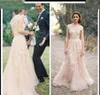 2019 Blush Vintage Robes De Mariée En Dentelle Plongeante Col En V Volants Robe De Mariée Cap Manches Reem Acra Vestio De Maraiage Robes De Mariée 1368