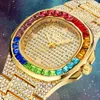 Drop Iced Watch -horloge Men Hip Hop Diamond Gold Mens horloges top kwarts kalender mannelijke klok relogio masculino190013333