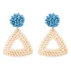 Handmade rattan woven square wool ball women's ladies earrings geometric metal plated earrings vintage jewelry jewelry