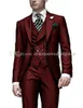 Fashionable One Button Wine Groom Tuxedos Peak Lapel Män Bröllopsfest Groomsmen 3 stycken kostymer (jacka + byxor + väst + slips) K253