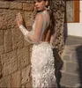 2024 New Lian Rokman Mermaid 웨딩 드레스 3d Floral Appliqued Lace Long Sleeve Bridal Gowns Sweep Train Robe de