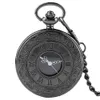 Античный стимпанк Black Hollow Out Case Design Quartz Pocket Watch Мужчины Женщины Аналоговые показы часов подарки для сети ожерелья