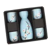 체리 꽃 사케 세트 1 세라믹 병 플라스크 4 컵 대나무 서빙 트레이 스시 바 레스토랑 아시아 와인 선물