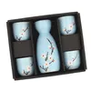 Ensemble de saké japonais en fleurs de cerisier 1 flacon en céramique 4 tasses plateau de service en bambou pour Sushi Bar Restaurant cadeau de vin asiatique