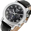 Jaragar Top Marque Homme En Cuir Auto Mécanique Montres-Bracelets Multifonction Vintage Moonphase Lumineux Mains Hommes Rétro Horloge