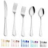 5 pcs/set flatware sets 6 colors dinner set flatware fork knife spoon teaspoon sets elegant cutlery kitchen accessories