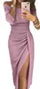 Casual Jurken Winter Jurk Vrouwen Sexy Club Glanzende Slit Push Up Slash Hals Party Formele Lange Zwart Rood Vestidos Woman233Q