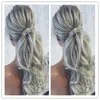 100% Real Human Hair Scrunchie Bun Up Do Hair Pieces Wavy Curly or Messy Ponytail Extension silver grey hair ponytails natural wavy