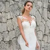 Elegant Sheer Cap Sleeve Lace Mermaid Wedding Dresses 2019 Tulle Applique Sweep Train Summer Beach Wedding Brudklänningar Robes de M8600017