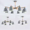 Macaron Color Wood Iron Ceiling Lamp Bedroom Restaurant Hotel Dinning Room Yellow Blue Green Pink Gray Semi-Flush Mount Lighting