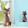 Denmark Wooden Brown Bear Family Gifts/Crafts/Toys Wood Squirrel Home Decorative Figurines High Quality Nordic Design Room Decor T200703