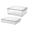 Lot de 2 – Bac de rangement en acrylique avec couvercle et poignée pour armoire, réfrigérateur, congélateur – Organisateur