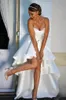 High Low Short Wedding Dresses Strapless A-line Simple Satin Beach Bridal Gowns Outdoor Wedding Gowns Custom Made vestido de novia305O