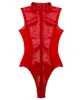 Damska Femme błyszcząca odzież do klubu nocnego body z wysokim stanem Catsuit przezroczysta siateczka Splice zamek otwarte krocza stringi seksowne body kostiumy 249P