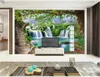 Fond d'écran PO 3D personnalisé salon Green Tree Forest Waterfall 3D Picture Sofa TV Bandle Wall Fond Paper non tissé WAL3215417