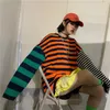 Höst Ny Tee Kvinna Toppar 2020 Koreansk stil ulzzang hajuku Patchwork Färg Striped Långärmad T-shirt för kvinnor Tshirt CX200604