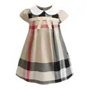 INS Mädchen Kleid Kleidung NEUE Ankunft Sommer Mädchen Kurzarm Revers Kleid hochwertige Baumwolle Baby Kinder großes kariertes Bogenkleid BY08042132861