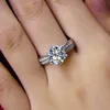 2 carati non falso S925 argento sterling Sona diamante taglio rotondo Lotus Queen Love Romance anello fidanzamento matrimonio semplice 925 J190714