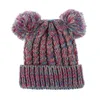 Mode-Enfant Tricot Crochet Bonnets Chapeau Filles Doux Double Boules Hiver Chaud Chapeau 12 Couleurs En Plein Air Bébé Pompon Ski Caps WCW710