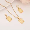 22 K 23 K 24 K Thaise Baht Solid Fine Yellow Gold GF Christian Square Cross Hanger Drop Ketting Ketting Oorbellen Sets Jesus Gift