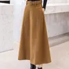 Skirts Winter Women's Wool Maxi With Belt 2021 Fashion Vintage Woolen Skirt Female Streetwear Casual Saia Longa Wine Red