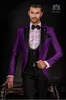 Fashion Purple Groom Tuxedos Black Peak Lapel Groomsmen Mens Wedding Dress 2019 Style Man Jacket Blazer 3 Piece Suit(Jacket+Pants+Vest+Tie)8