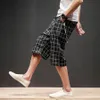 Xadrez vintage linho shorts homens plus size longa rua mens moda shorts checkered casual bermuda masculina hip hop homem curto homem