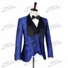 Latest Coat Pant Designs 2020 Mens 3 Piece Set Wedding Suits Royal Blue Floral Pattern Prom Groom Tuxedo Singers Costume Suit274c