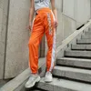 Pantalon crayon Patchwork décontracté, taille haute, avec ceinture à boucle, Orange, poche zippée, survêtement et jogging, Fitness