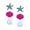 Shell perla espárragos para las mujeres star crescent pendientes de la muchacha hoja de flamenco piña 3 piezas espárragos conjunto de joyas envío gratis