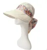 Wide Brim Hats Floral Print Floppy Caps Sunscreen Ponytail Hats Summer Outdoor Visor Cap Women Riding Anti-UV Beach Sun Hat Foldable B5101