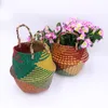 Panier tissé en jonc de mer, pot de fleur pliable, rangement du linge, type ventre, support de plante en herbe naturelle, décoration de maison pliable, 293F