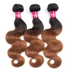 1b / 30 brasilianska kroppsvåg Virgin Hårbuntar med stängning Ombre Human Hair Buntlar 4x4 Lace Closure med hårbuntar