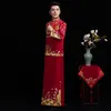 Erkek kırmızı cheongsam Oryantal Erkek tang suit stil kostüm damat elbise vestido geleneksel Çin giyim erkekler için etnik düğün Qi pao