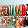 Partihandel-Fashion Ins Designer Färgrik läder Skin Tassel Charm Bangle Armband för kvinna med nyckelring