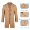 Men's Trench Coats MoneRffi Autumn Winter Mens Fleece Blends Jacket Male Overcoat Casual Solid Slim Collar Long Cotton Coat Streetwear1