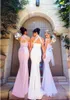 Vintage Mermaid Bridesmaid Dresses Stretchy Elastic 2021 Stilfulla Sheer Straps Maid of Honor Evening Prom Party Wedding Guest Gowns