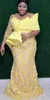 Arabic Yellow Mermaid Evening Dresses Lace Beaded Long Sleeves Prom Dresses Vintage Formal Party Bridesmaid Pageant Gowns