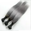 9A Brazilian Virgin Ombre Hair # 1B Grau Ombre brasilianischen Haar-Webart Bundles Silber Grau Dunkel Roots Two Tone Glattes Haar