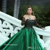 2019 Hunter Green Arabic Dubai Suknia Wieczorowa Tanie Ramiona Off Ramiona Satynowa Koronki Długie Formalne Noszenie Party Suknia Custom Made Plus Size