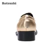 Batzuzhi British Type Men Shoes Screed Gold Metal Cap Leather Sukienka Buty Slip On Gold Party Wedding Buty Mężczyźni Biznes