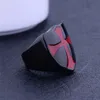 Cavaleiros masculinos Espada Templária Espada Maçônica Casamento Ring Jóia Jóia preta de ouro Prata Polida Armadura Vermelho Jóias cruzadas de esmalte vermelho