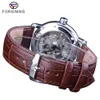 ForSining Waterproof Gear Flower Movement Transparent Leather Clock Men Skeleton Automatiska mekaniska klockor Top Brand Luxury261m