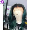 Simulazione di alta qualità capelli umani ondulati parrucche Bob afroamericane Ombre verde corto dritto parrucche sintetiche in pizzo per donne nere