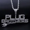 14K GOLD ICED OUT CZ PlugBrothers PENDENTIF COLLIER CADEAUX POUR HOMMES HIP HOP Micro Pave Cubic Zirconia Simulé Diamants Collier