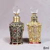Jars Vintage Antique Brass Gold Plating Red Hand Enameled and Rhinestones Jeweled Metal Glass Perfume Oil Bottle 8ml with Crystal Lid